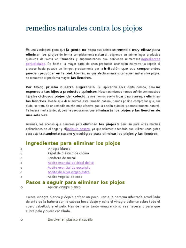 Remedios Naturales Contra Los Piojos | PDF | Bienestar | Medicina