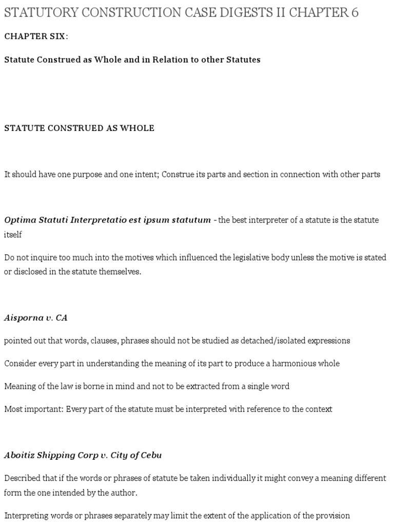 STATUTORY CONSTRUCTION CASE DIGESTS II CHAPTER 6 Skinny Cases PDF