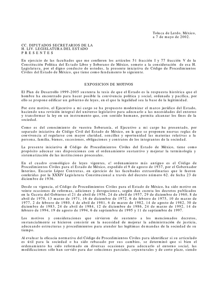 Codigo de Procedimientos Civiles Del Estado de Mexico