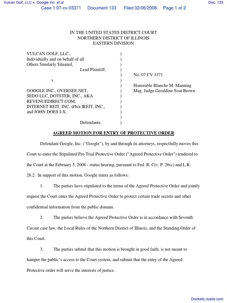 Agreed Motion For Entry Of Protective Order United States Case Law