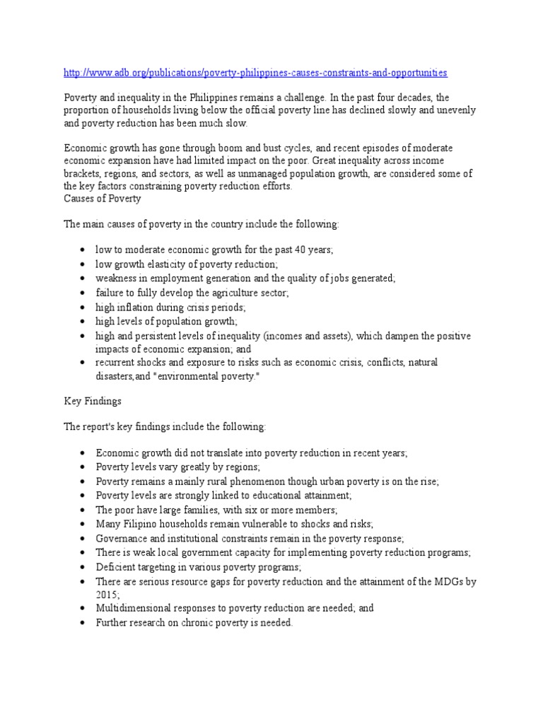 Causes of Poverty in the Philippines | PDF | United States Agency For ...