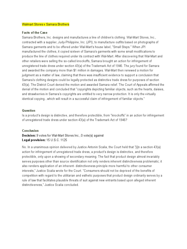 Walmart Stores V Samara Brothers PDF Trade Dress Copyright