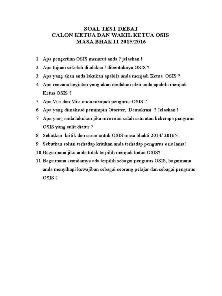 Pertanyaan Untuk Calon Osis Yang Sulit Contoh Soal