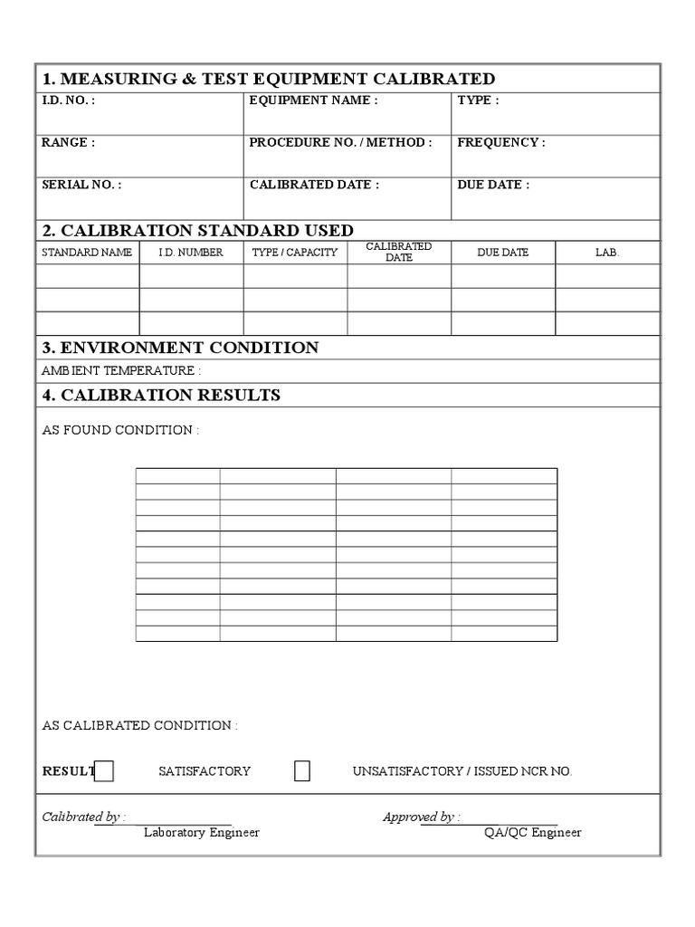 Measuring & Test Equipment Calibrated: I.D. NO.: Equipment Name: Type | PDF