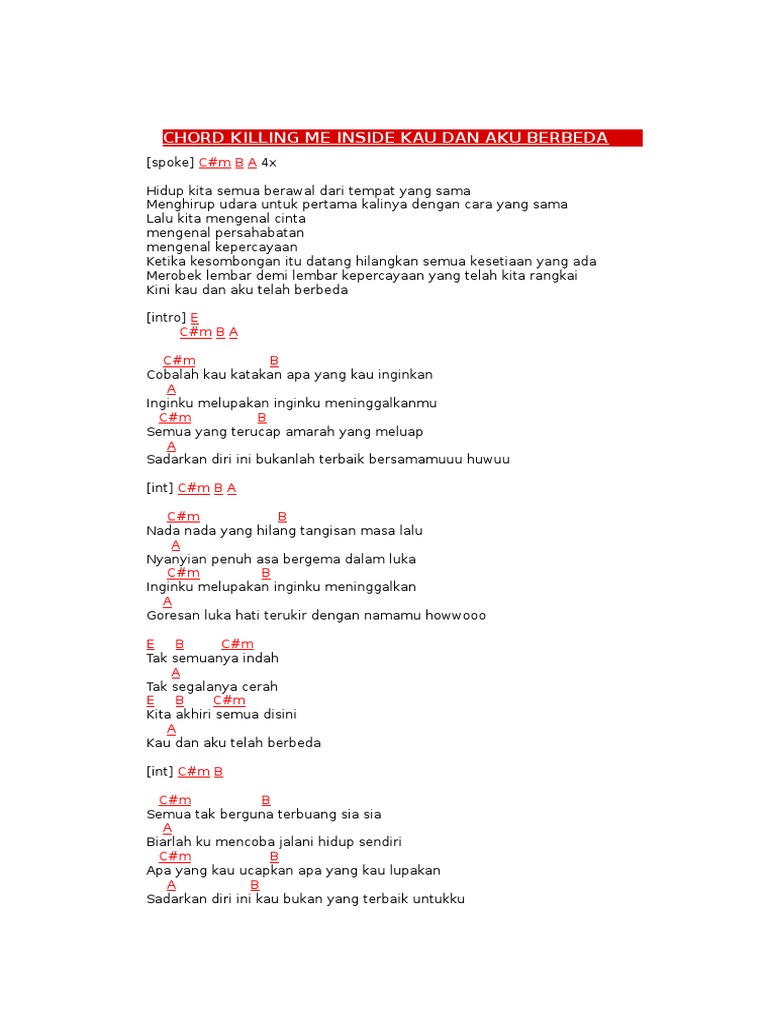 Chord Killing Me Inside Kau Dan Aku Berbeda Pdf