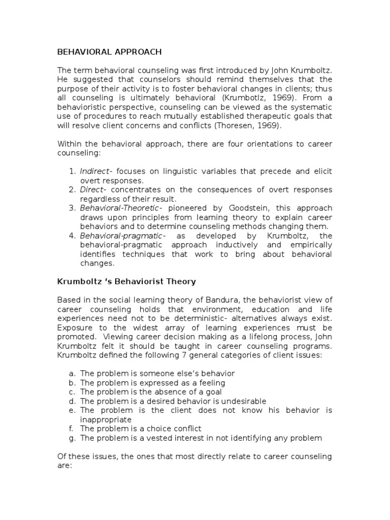 Behavioral Approach | PDF | Behaviorism | Behavior
