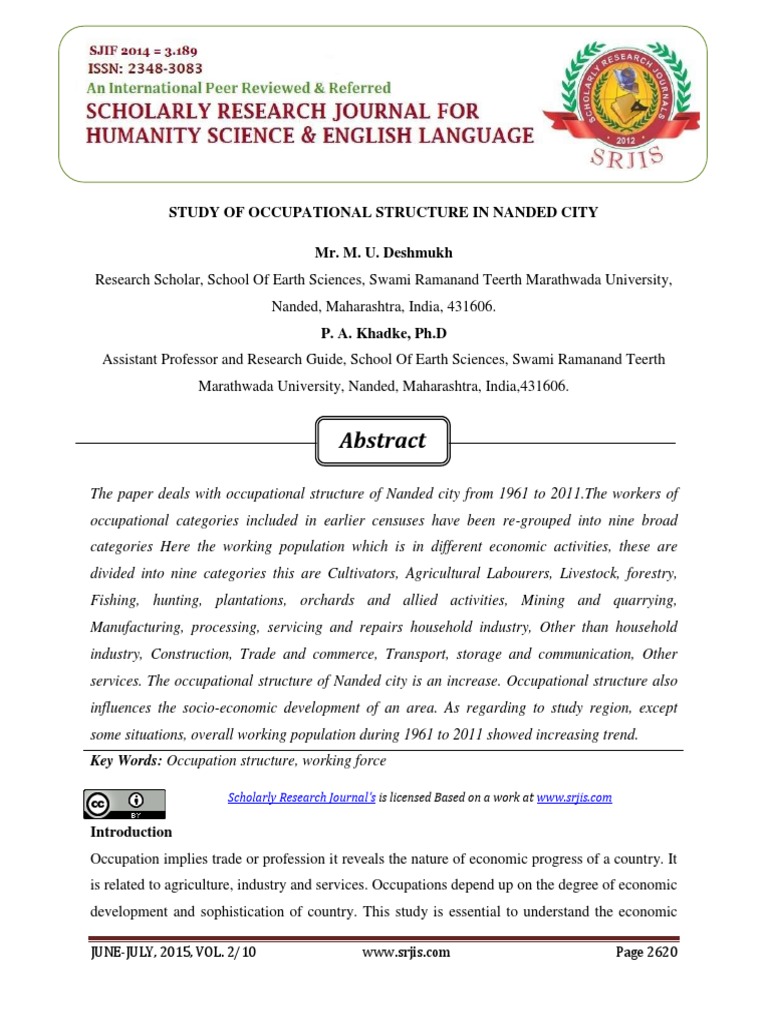 Nanded City Occupational Study 1961-2011 | PDF | Industries | Agriculture