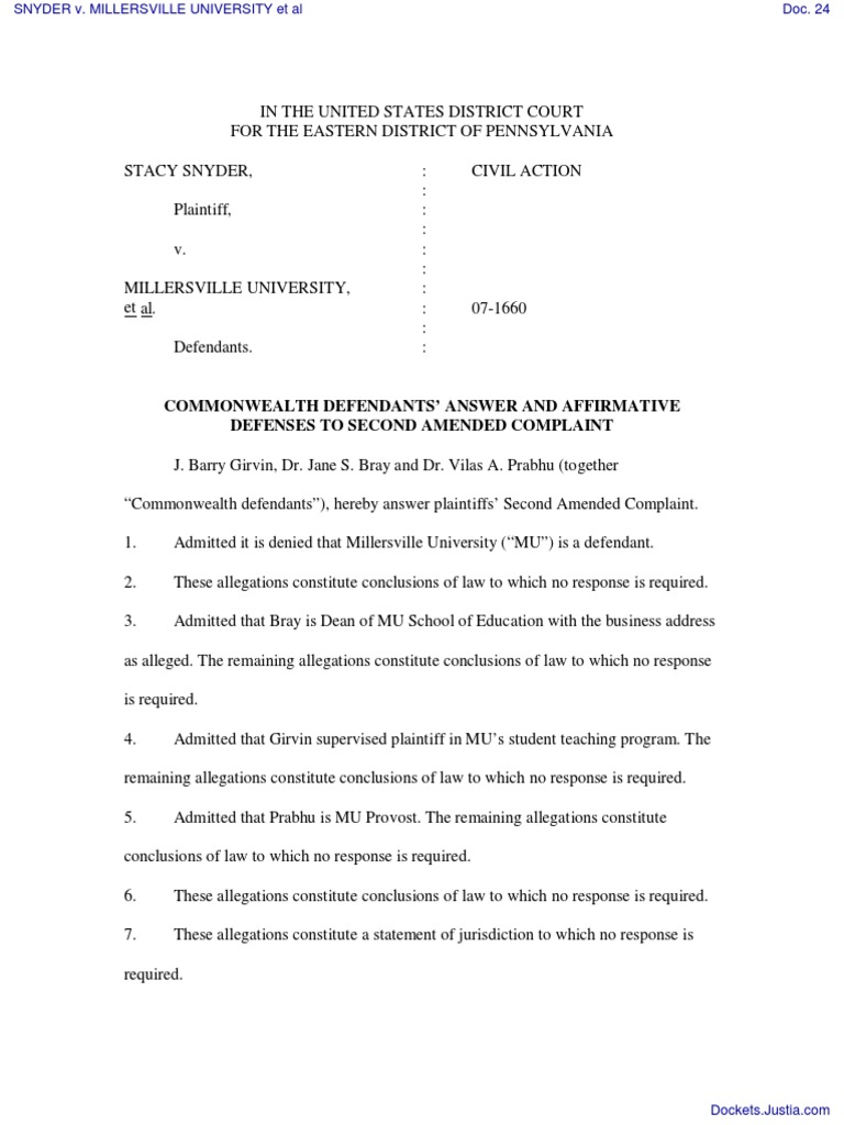 SNYDER v. MILLERSVILLE UNIVERSITY Et Al Document No. 24 PDF
