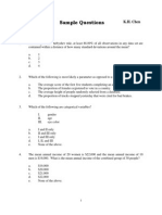 Sample Questions For Quiz of Statistics