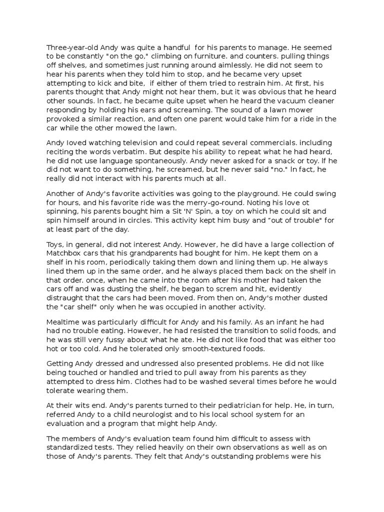 Case Autism PDF Sensory Processing Disorder Cognitive