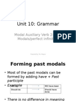 Unit 10: Grammar: Modal Auxiliary Verb 2: Past Modals/perfect Infinitive