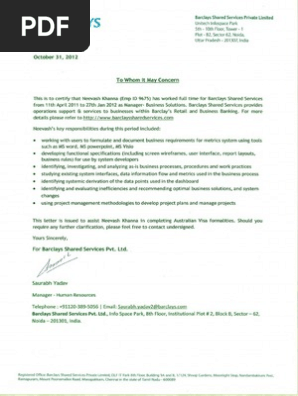 Sample - Work Reference Letter | PDF