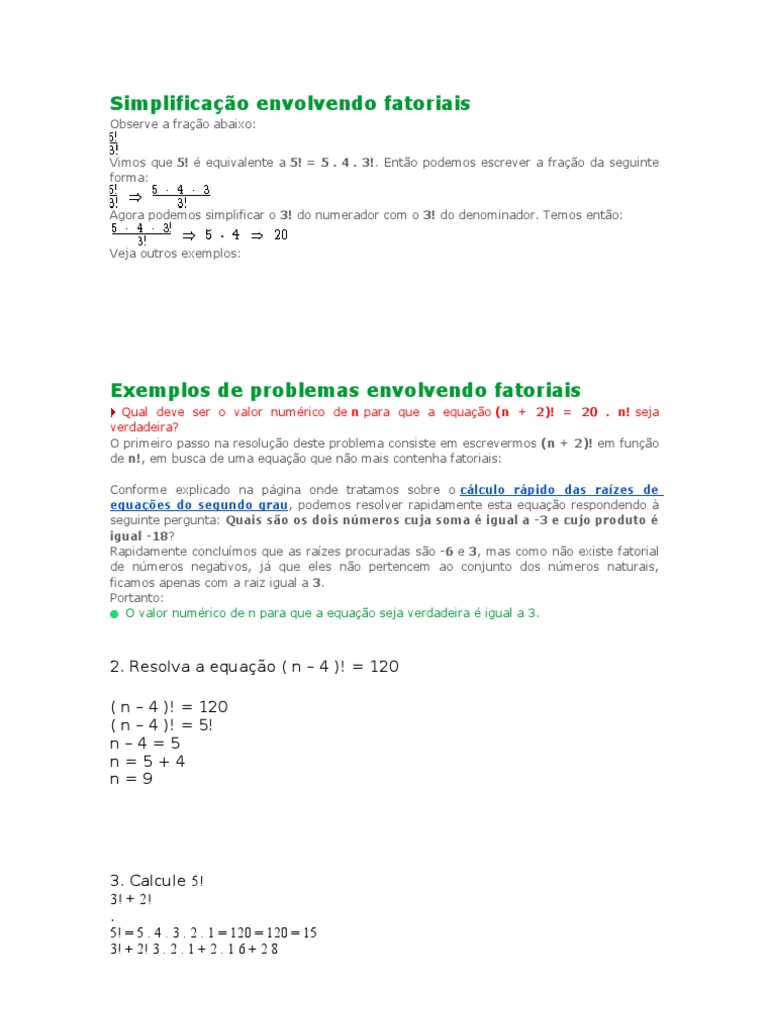 Simplificação de Fatoriais e Exemplos | PDF