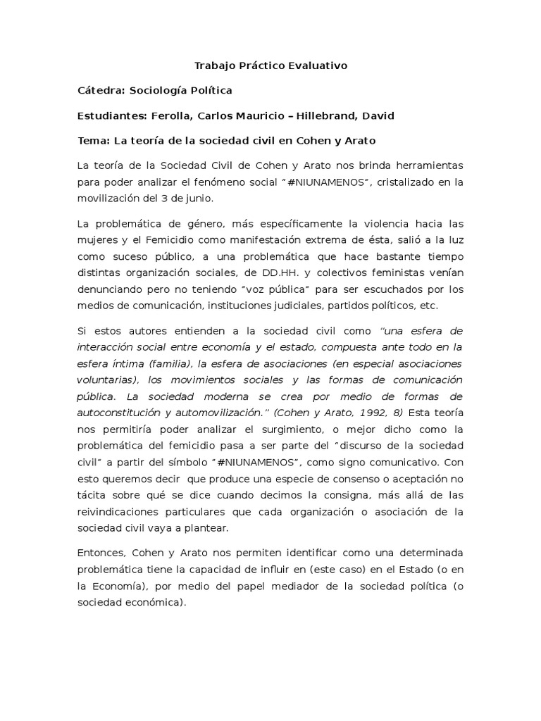 La Teoría de La Sociedad Civil de Cohen y Arato | PDF | Sociedad ...