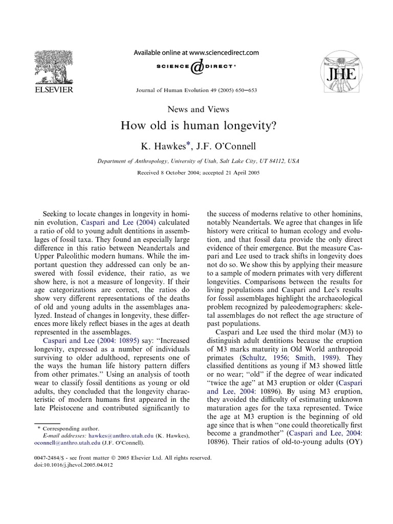 How Old Is Human Longevity Pdf Neanderthal Human Evolution