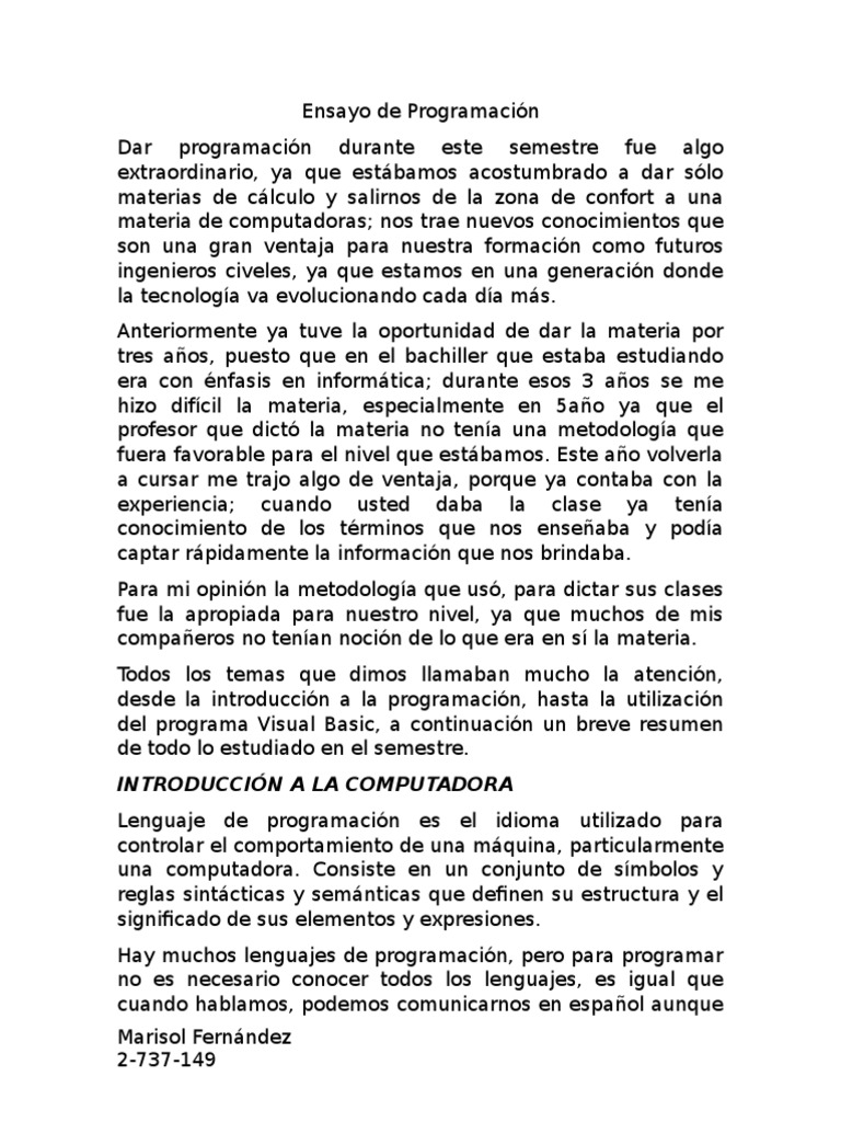 Ensayo de Programación | PDF | Básico | Programa de computadora