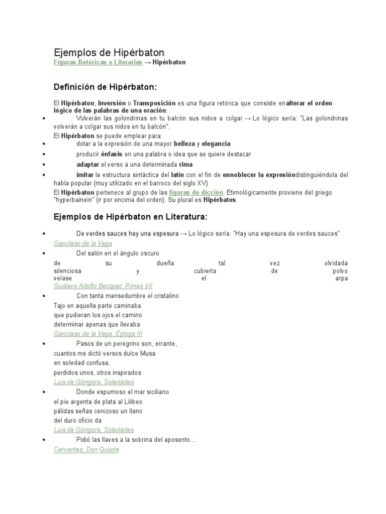 Ejemplos de Hipérbaton en Literatura | PDF | Poesía | Idiomas