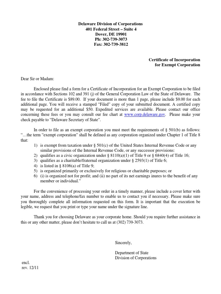 Articles of incorporation example delaware image