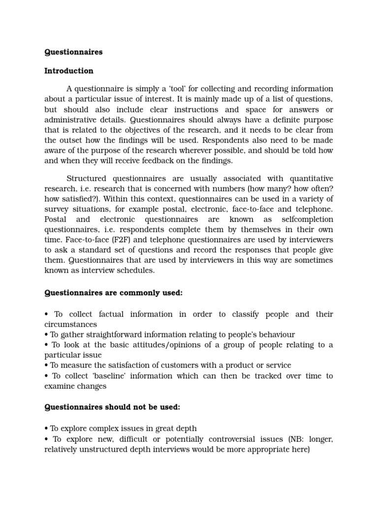Questionnaires | PDF | Questionnaire | Quantitative Research