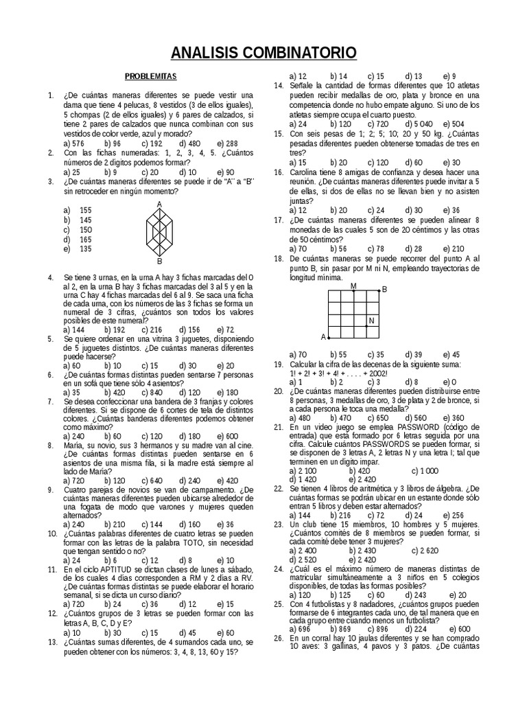 Problemas de Análisis Combinatorio | PDF | Enseñanza de matemática ...