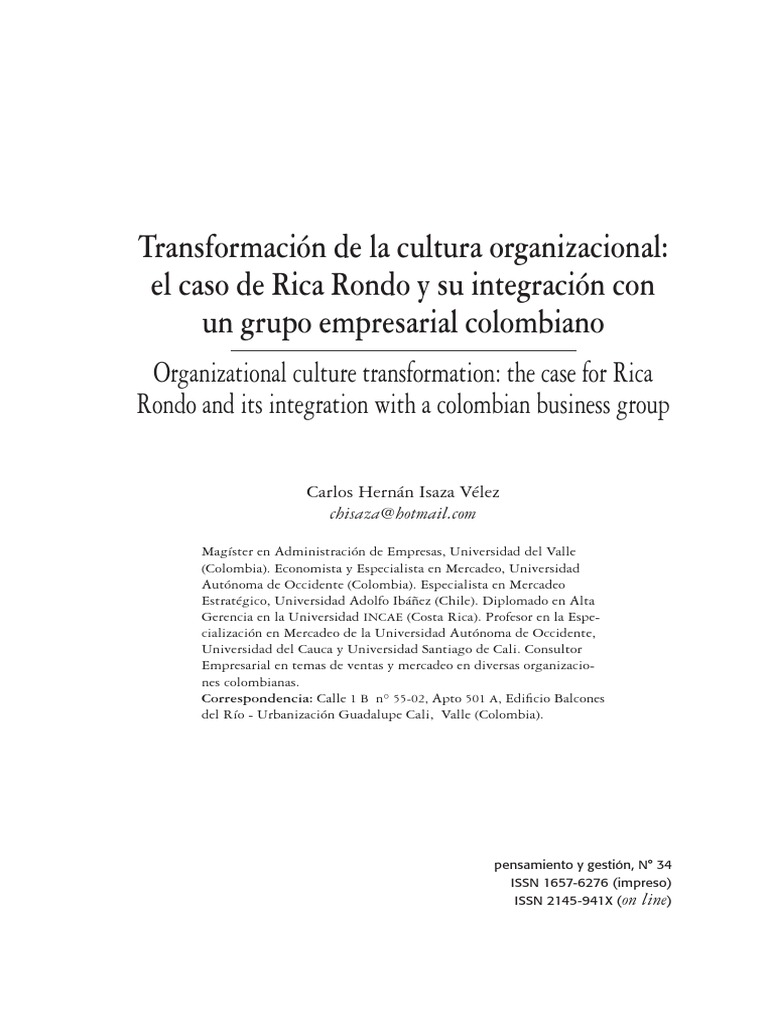Transformación Cultural en Rica Rondo | PDF | Cultura organizacional ...