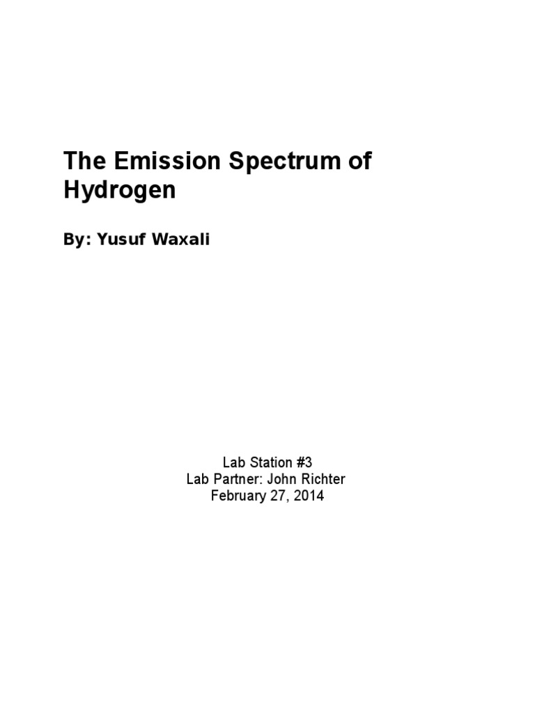 Lab Report #3 Emission Spectrum of Hydrogen | PDF | Emission Spectrum ...