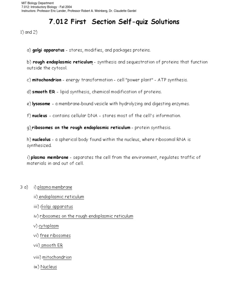 7.012 Introductory Biology Solutions | PDF | Endoplasmic Reticulum ...