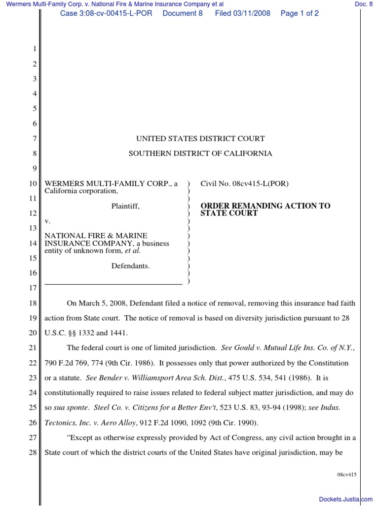 Wermers MultiFamily Corp. v. National Fire &amp; Marine