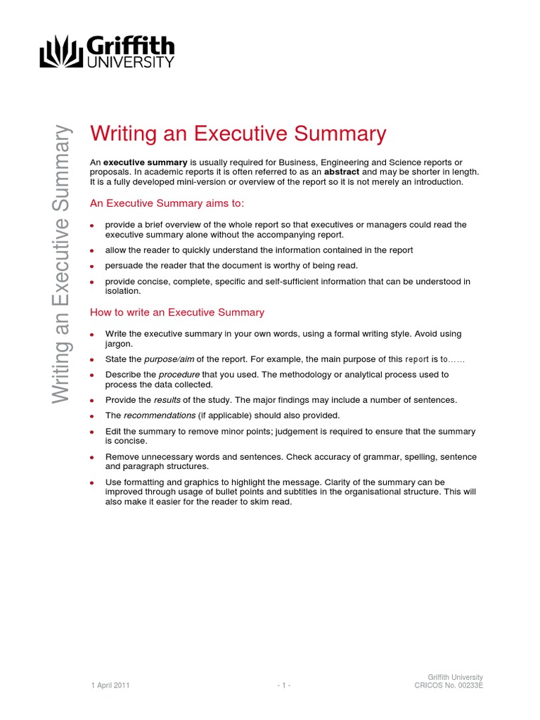 Writing An Executive Summary PDF  PDF