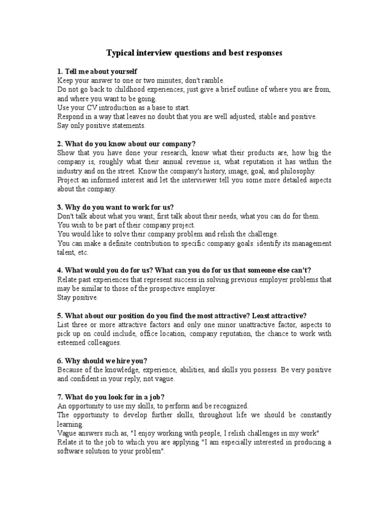 Typical Interview Questions and Best Responses | PDF | Interview ...