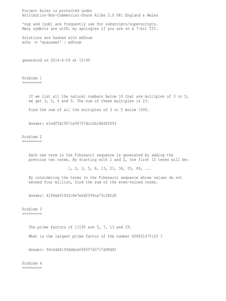 Project Euler Problem Solutions Overview | PDF | Fraction (Mathematics ...