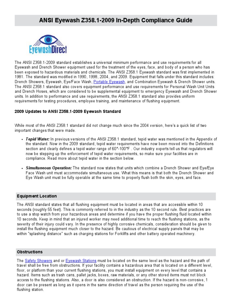 Ansi eyewash z358 1 2009 in depth compliance guide pdf download free