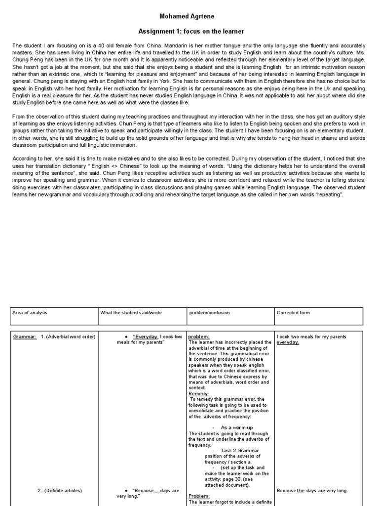 celta assignment 1 focus on the learner pdf