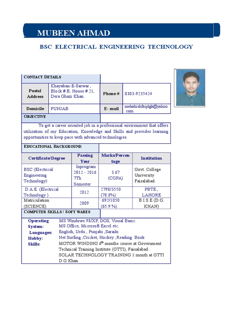 Mubeen Ahmad: BSC Electrical Engineering Technology | PDF