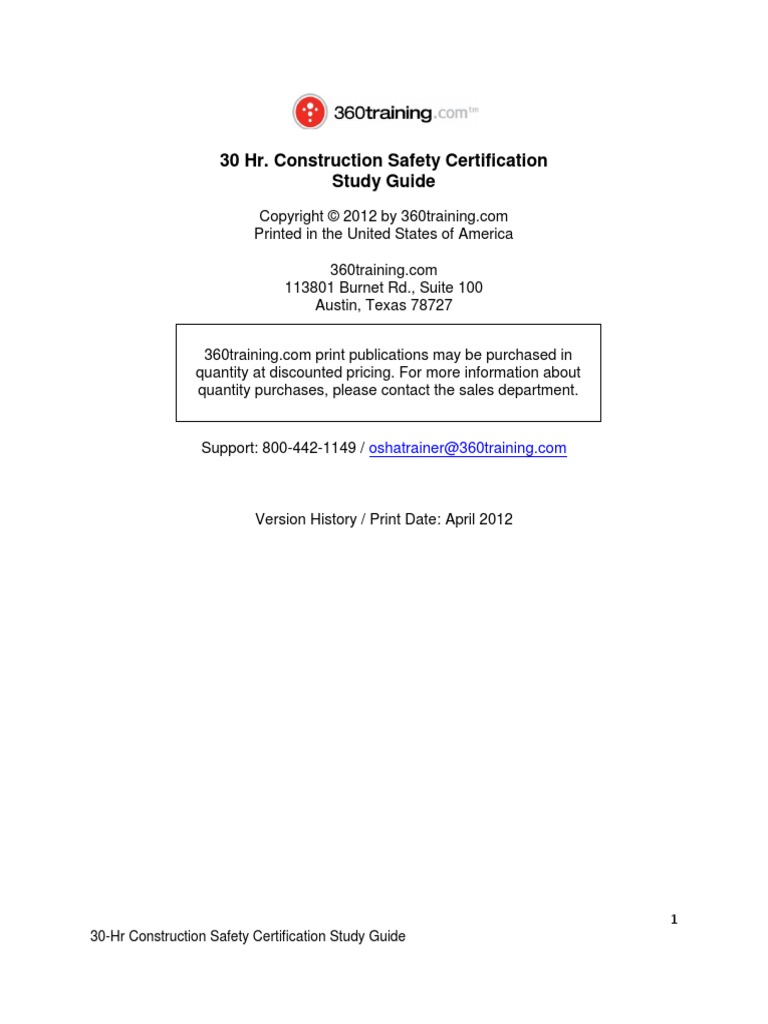 30Hr Construction Safety Certification Study Guide PDF Occupational Safety And Health