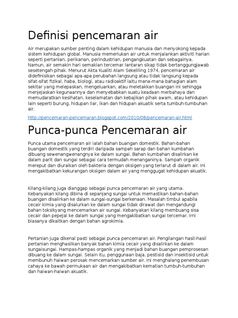 Definisi Pencemaran Air