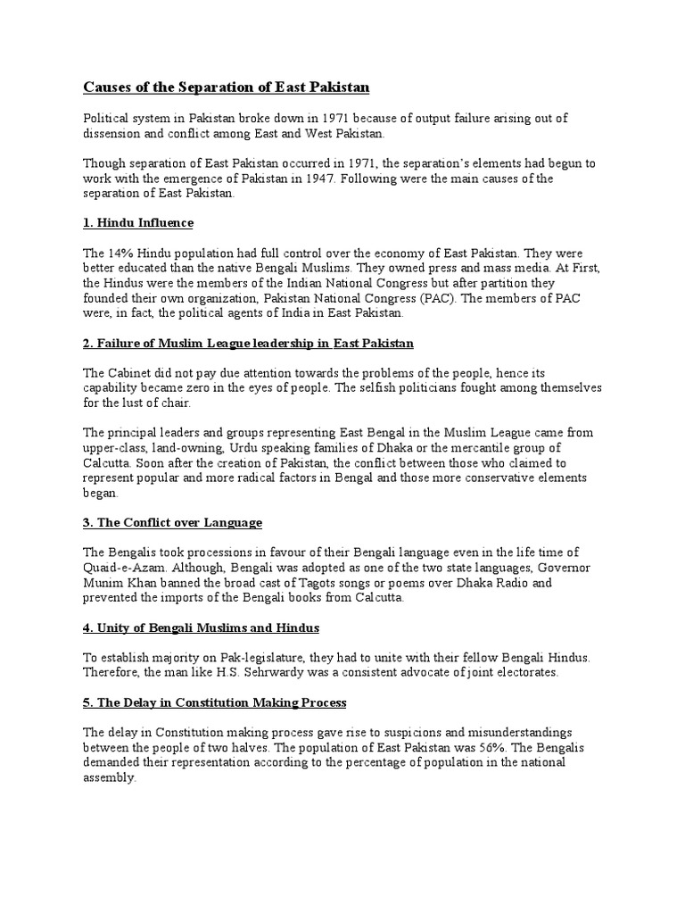 Causes of The Separation of | PDF | Pakistan | Pakistan Peoples Party
