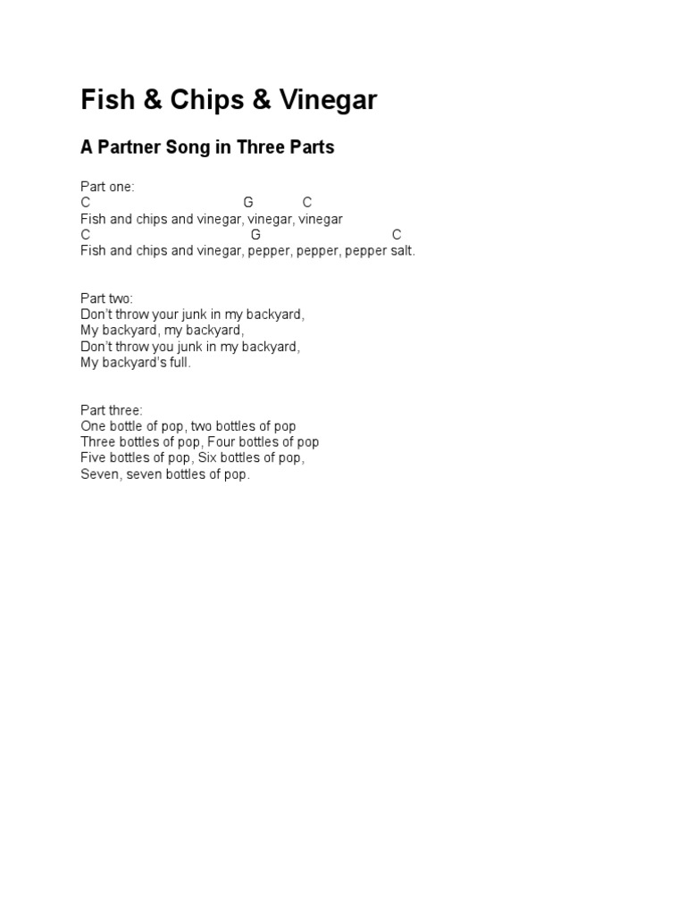 Fish and Chips and Vinegar Sing Along Sheet PDF
