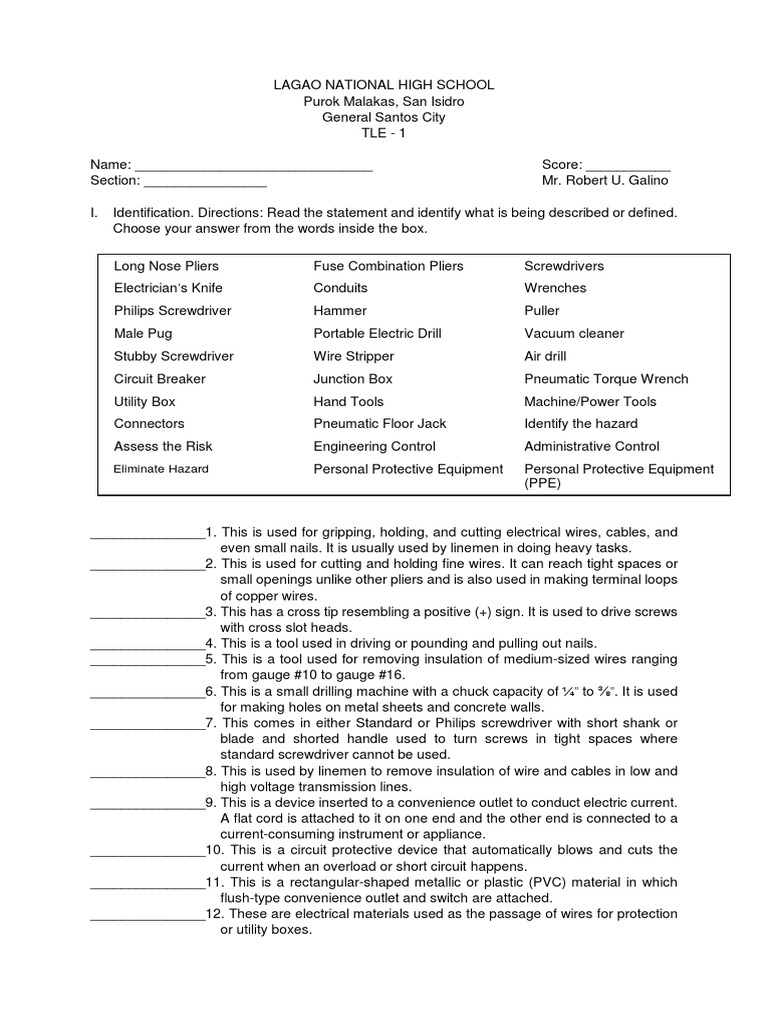 TLE Exam | PDF | Electrical Connector | Wire