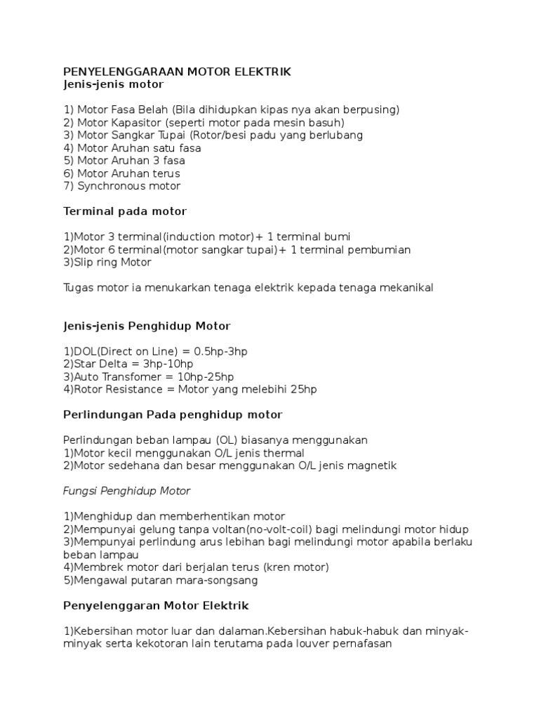 Penyelenggaraan Motor Elektrik Pdf