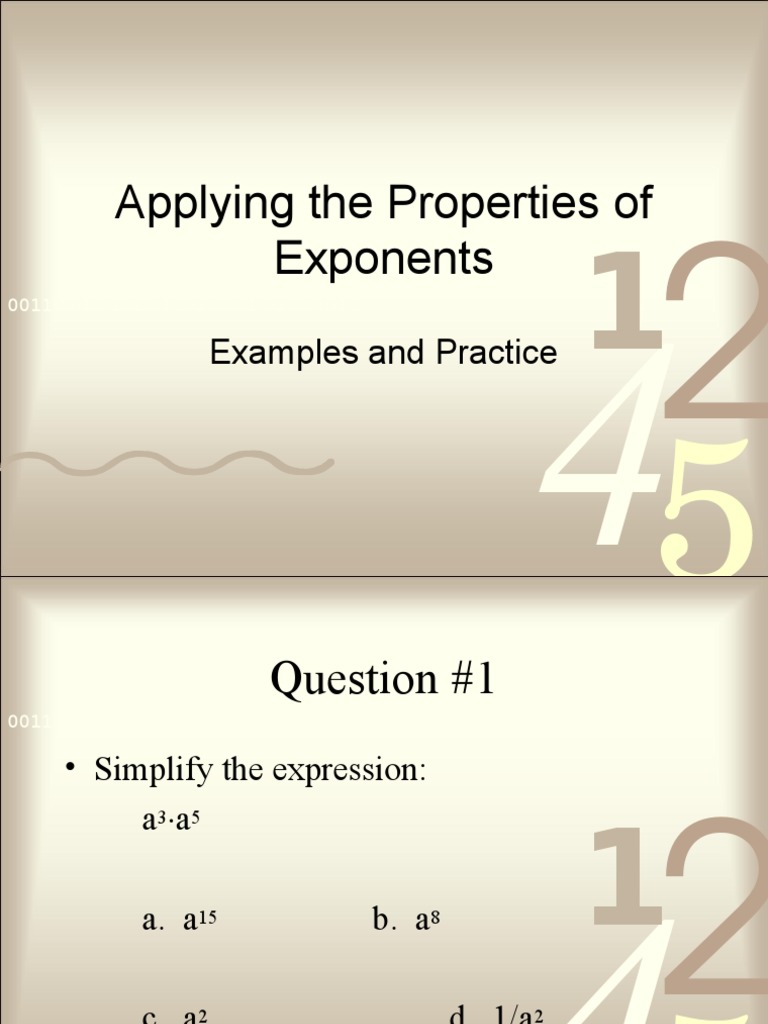 Properties of Exponents Practice | PDF