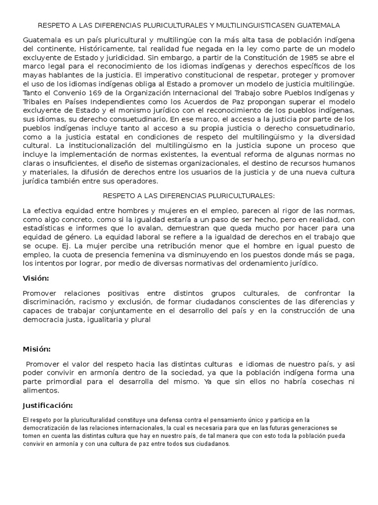 Respeto A Las Diferencias Pluriculturales y Multilinguisticasen ...