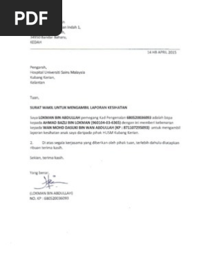 Surat Wakil Diri Lokman Bin Abdullah