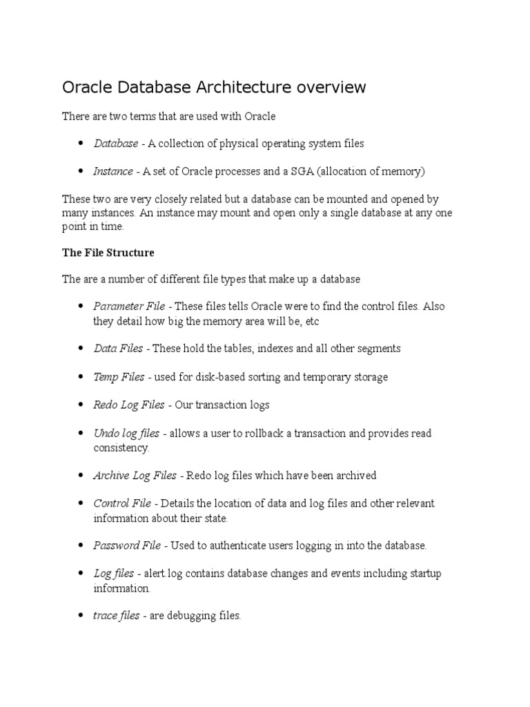 Oracle Database Architecture Overview | Download Free PDF | Oracle ...