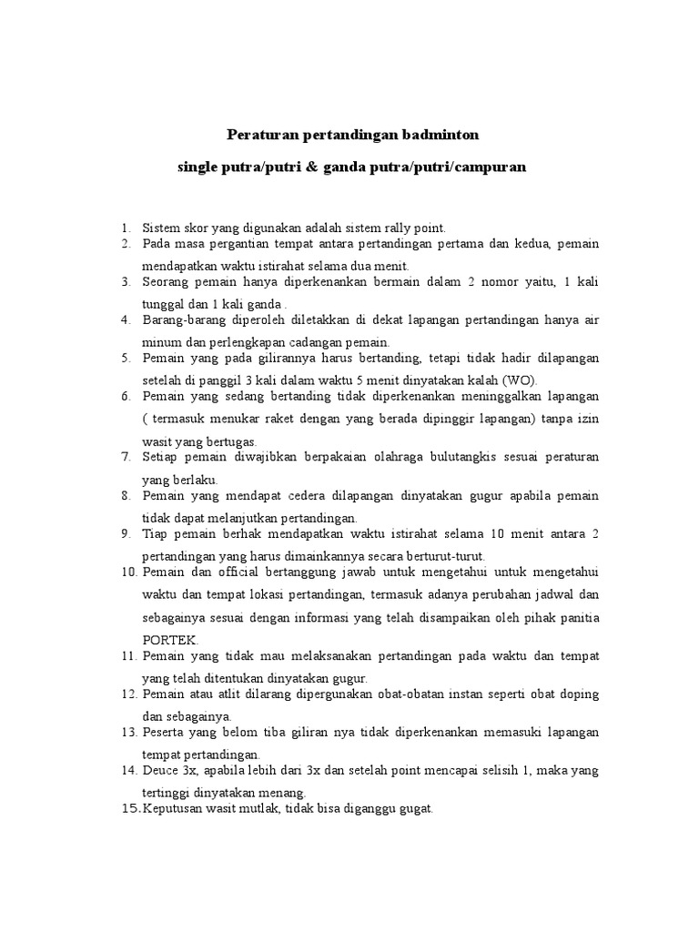 Peraturan Pertandingan Badminton Pdf