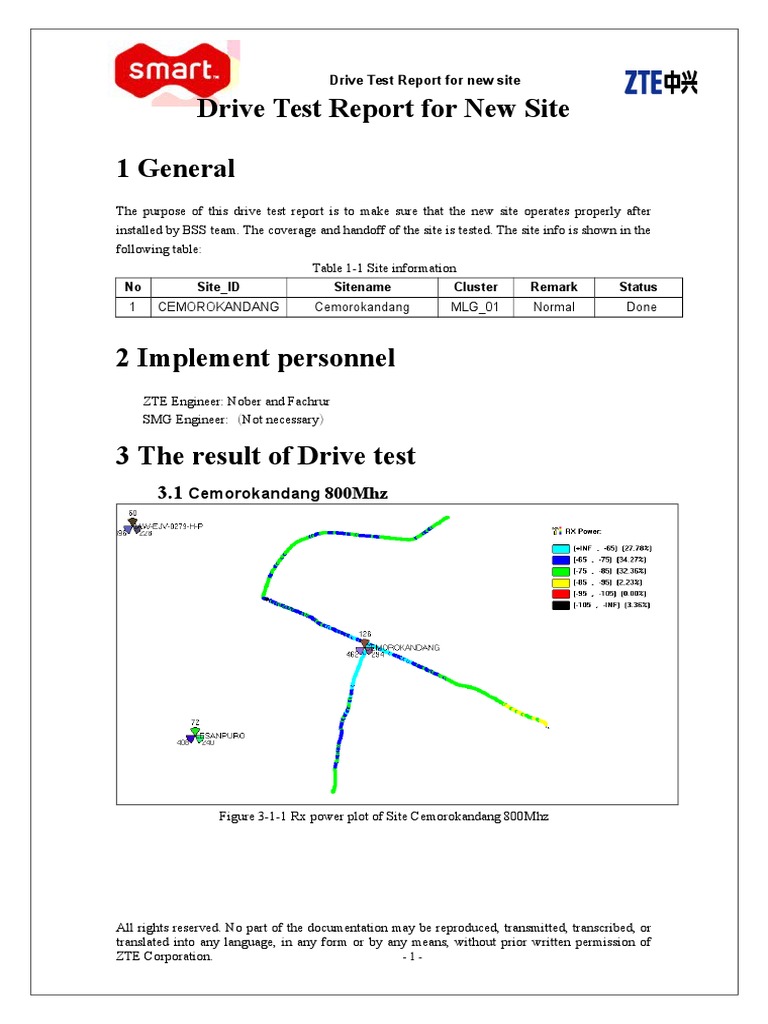 Drive Test Report For New Site 1 General: Cemorokandang | PDF ...