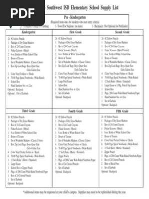 2015-16 Elementary School Supply List