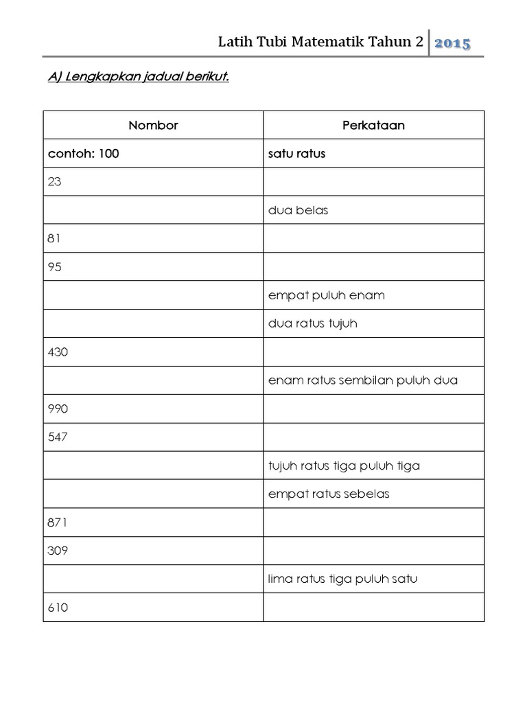 Latih Tubi Matematik Tahun 2