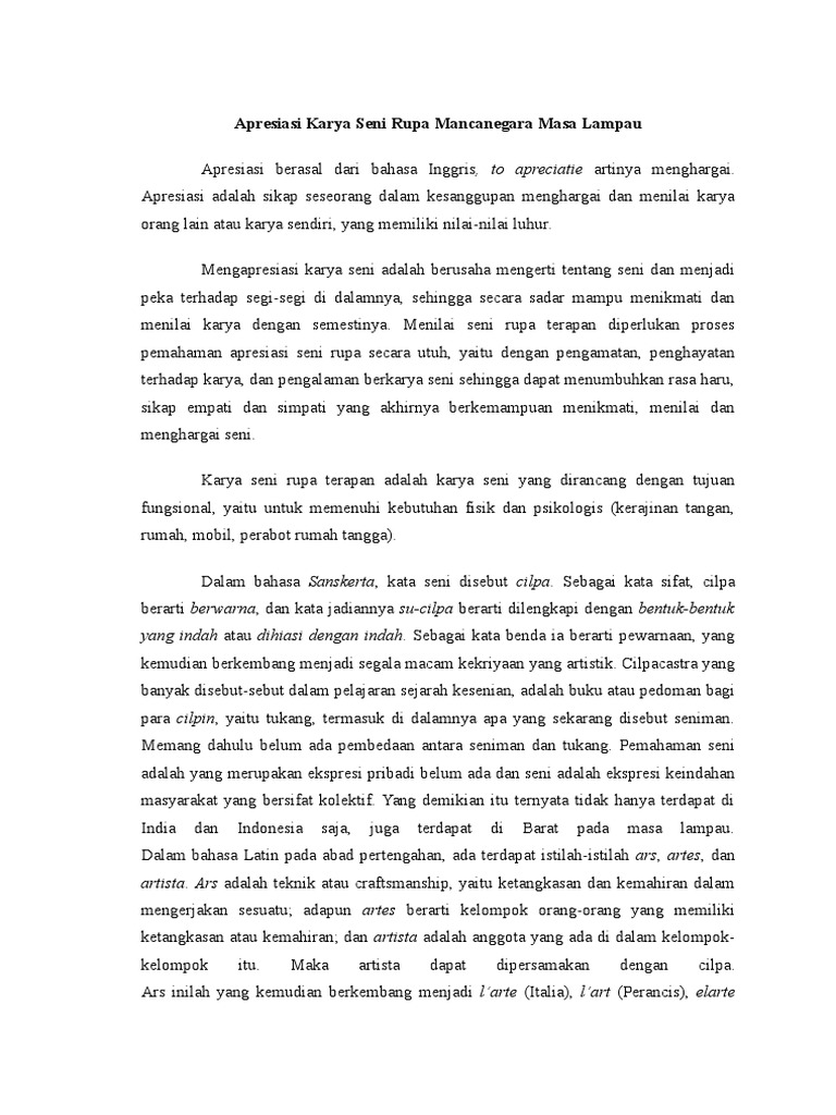 Apresiasi Karya Seni Rupa Mancanegara Masa Lampau