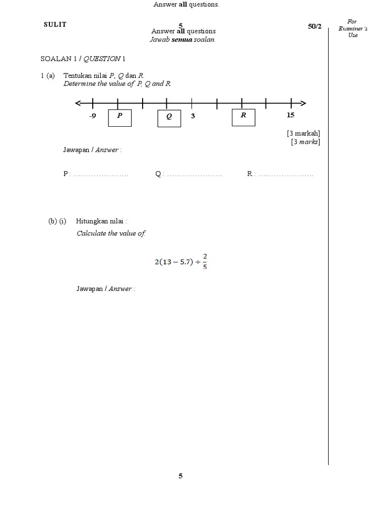 Soalan Matematik Pt3